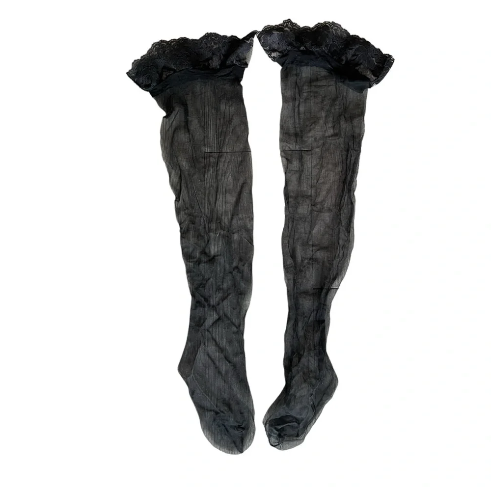 Victoria's Secret Black Sheer Thigh High Stockings Lace Top NWOT